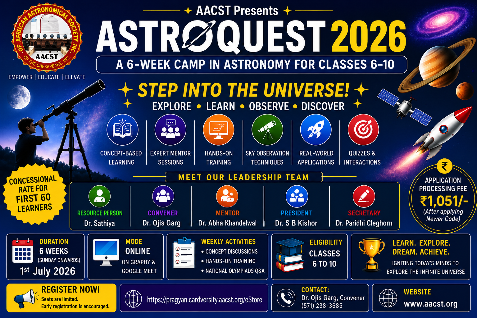 AstroQuest National-Level Online Camp in Astrophysics From Fundamentals to Simulation for Classes 6-10 (01 July 2026 to 15 August 2026)